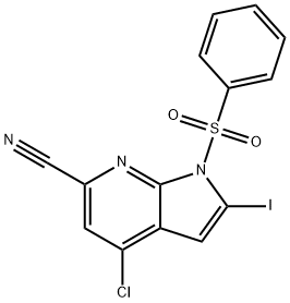 1-(Phenylsulphonyl)-6-cyano-4-chloro-2-iodo-7-azaindole Struktur