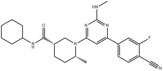 3-PiperidinecarboxaMide, 1-[6-(4-cyano-3-fluorophenyl)-2-(MethylaMino)-4-pyriMidinyl]-N-cyclohexyl-6-Methyl-, (3S,6R)- Struktur