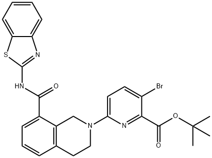 2-Pyridinecarboxylic acid, 6-[8-[(2-benzothiazolylaMino)carbonyl]-3,4-dihydro-2(1H)-isoquinolinyl]-3-broMo-, 1,1-diMethylethyl ester Struktur