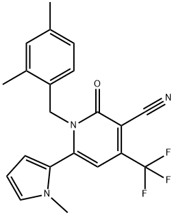 1-(2,4-dimethylbenzyl)-6-(1-methyl-1H-pyrrol-2-yl)-2-oxo-4-(trifluoromethyl)-1,2-dihydropyridine-3-carbonitrile Struktur