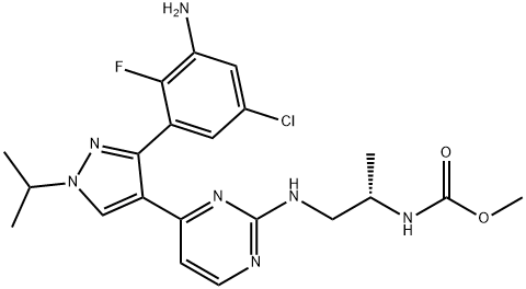 CarbaMic acid, N-[(1S)-2-[[4-[3-(3-aMino-5-chloro-2-fluorophenyl)-1-(1-Methylethyl)-1H-pyrazol-4-yl]-2-pyriMidinyl]aMino]-1-Methylethyl]-, Methyl ester Struktur