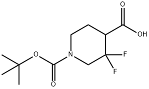 1-(tert-butoxycarbonyl)-3,3-difluoropiperidine-4-carboxylic acid Struktur