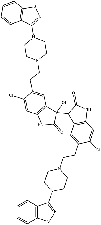 5,5'-Bis(2-(4-(benzo[d]isothiazol-3-yl)piperazin-1-yl)ethyl)-6,6'-dichloro-3-hydroxy-3,3'-biindoline-2,2'-dione Struktur