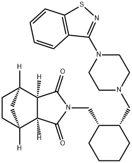 (3aR,4R,7S,7aS)-2-[[(1S,2R)-2-[[4-(1,2-Benzisothiazol-3-yl)-1-piperazinyl]methyl]cyclohexyl]methyl]hexahydro-4,7-methano-1H-isoindole-1,3(2H)-dione Struktur