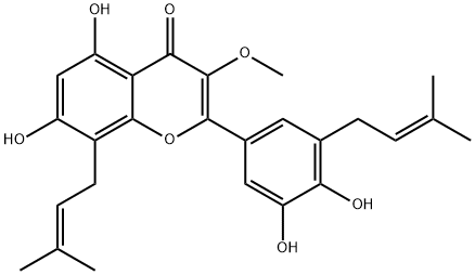 5,7,3',4'-Tetrahydroxy-
3-Methoxy-8,5'-diprenylflavone Struktur