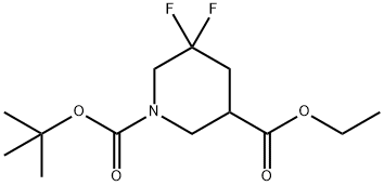 1-tert-butyl 3-ethyl 5,5-difluoropiperidine-1,3-dicarboxylate Struktur