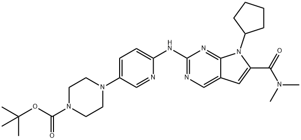 1-Piperazinecarboxylic acid, 4-[6-[[7-cyclopentyl-6-[(diMethylaMino)carbonyl]-7H-pyrrolo[2,3-d]pyriMidin-2-yl]aMino]-3-pyridinyl]-, 1,1-diMethylethyl ester Struktur