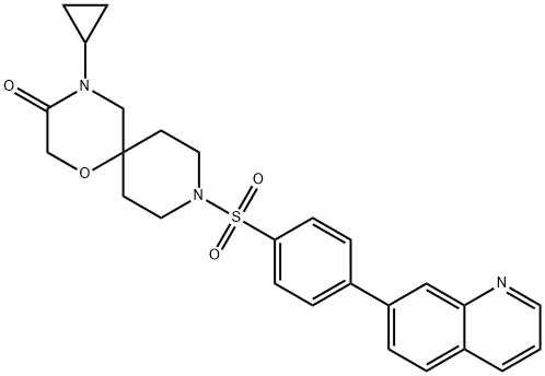 4-Cyclopropyl-9-(4-quinolin-7-yl-benzenesulfonyl)-1-oxa-4,9-diaza-spiro[5.5]undecan-3-one Struktur