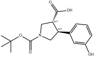 Boc-(+/-)-trans-4-(3-hydroxy-phenyl)-pyrrolidine-3-carboxylic acid Struktur