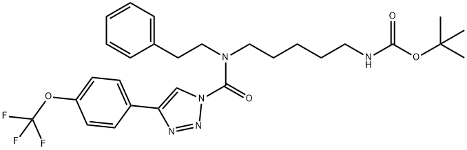 CarbaMic acid, N-[5-[(2-phenylethyl)[[4-[4-(trifluoroMethoxy)phenyl]-1H-1,2,3-triazol-1-yl]carbonyl]aMino]pentyl]-, 1,1-diMethylethyl ester Struktur