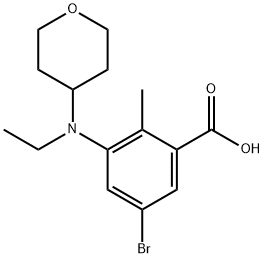 Benzoic acid, 5-broMo-3-[ethyl(tetrahydro-2H-pyran-4-yl)aMino]-2-Methyl- Struktur