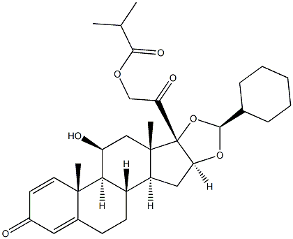 [11beta,16alpha(S)]-16,17-[(Cyclohexylmethylene)bis(oxy)]-11-hydroxy-21-(2-methyl-1-oxopropoxy)-pregna-1,4-diene-3,20-dione Struktur