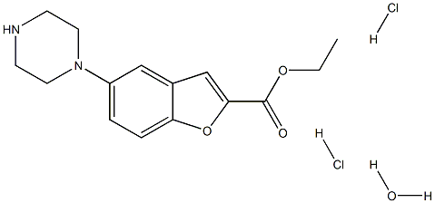 2-Benzofurancarboxylic acid, 5-(1-piperazinyl)-, ethyl ester, (Hydrochloride), hydrate (1:2:1) Struktur