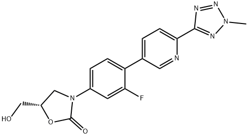 (S)-3-(3-fluoro-4-(6-(2-Methyl-2H-tetrazol-5-yl)pyridin-3-yl)phenyl)-5-(hydroxyMethyl)oxazolidin-2-one Struktur