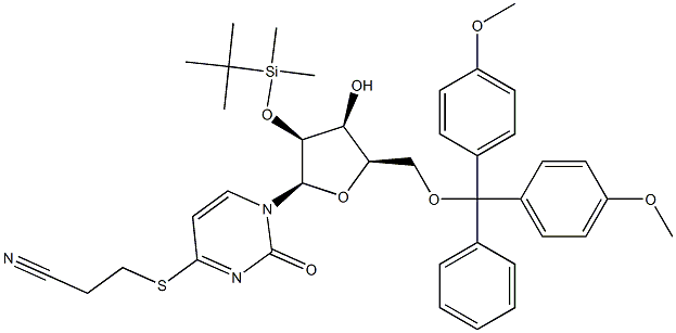 3-(1-((2R,3S,4S,5R)-5-((bis(4-Methoxyphenyl)(phenyl)Methoxy)Methyl)-3-(tert-butyldiMethylsilyloxy)-4-hydroxytetrahydrofuran-2-yl)-2-oxo-1,2-dihydropyriMidin-4-ylthio)propanenitrile Struktur