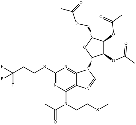 (2R,3R,4R)-2-(acetoxyMethyl)-5-(6-(N-(2-(Methylthio)ethyl)acetaMido)-2-((3,3,3-trifluoropropyl)thio)-9H-purin-9-yl)tetrahydrofuran-3,4-diyl diacetate Struktur