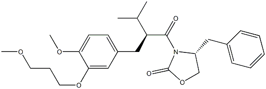 (R)-4-benzyl-3-((S)-2-(4-Methoxy-3-(3-Methoxypropoxy)benzyl)-3-Methylbutanoyl)oxazolidin-2-one Struktur