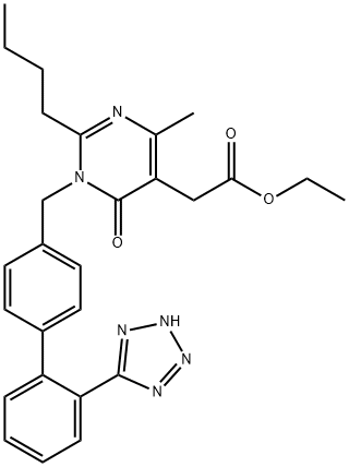 ethyl 2-(1-((2'-(1H-tetrazol-5-yl)-[1,1'-biphenyl]-4-yl)Methyl)-2-butyl-4-Methyl-6-oxo-1,6-dihydropyriMidin-5-yl)acetate Struktur