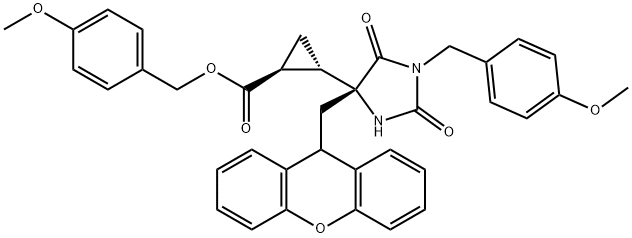 Cyclopropanecarboxylic acid, 2-[(4R)-1-[(4-Methoxyphenyl)Methyl]-2,5-dioxo-4-(9H-xanthen-9-ylMethyl)-4-iMidazolidinyl]-, (4-Methoxyphenyl)Methyl ester, (1S,2S)- Struktur