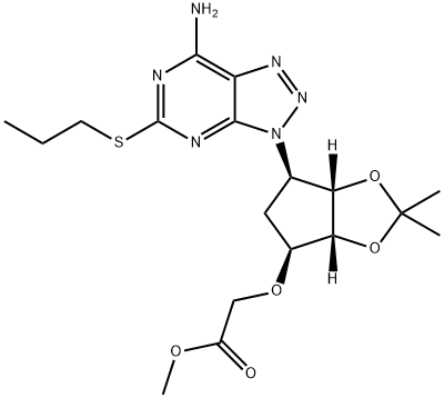 2-[[(3aR,4S,6R,6aS)-6-[7-Amino-5-(propylthio)-3H-1,2,3-triazolo[4,5-d]pyrimidin-3-yl]tetrahydro-2,2-dimethyl-4H-cyclopenta-1,3-dioxol-4-yl]oxy]-acetic acid methyl ester Struktur