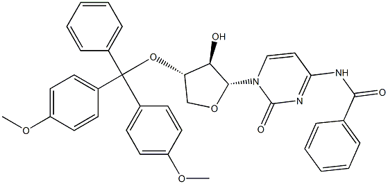 N-[1-[(2R,3R,4S)-4-[Bis(4-methoxyphenyl)phenylmethoxy]tetrahydro-3-hydroxy-2-furanyl]-1,2-dihydro-2-oxo-4-pyrimidinyl]-benzamide Struktur