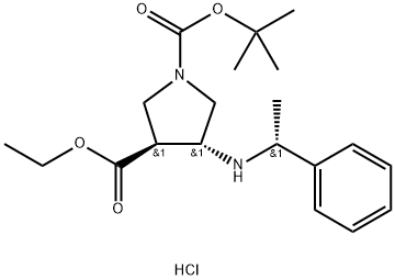 1,3-Pyrrolidinedicarboxylic acid, 4-[[(1R)-1-phenylethyl]aMino]-, 1-(1,1-diMethylethyl) 3-ethyl ester, Monohydrochloride, (3S,4R)- (9CI) Struktur