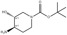 1-Piperidinecarboxylic acid, 4-amino-3-hydroxy-, 1,1-dimethylethyl ester, (3R,4R)-rel- Struktur