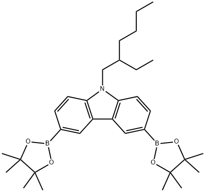 9-(2-Ethylhexyl)-3,6-bis(4,4,5,5-tetraMethyl-1,3,2-dioxaborolan-2-yl)-9H-carbazole Struktur