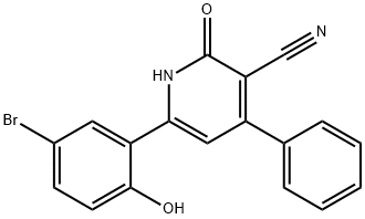 3-Cyano-4-phenyl-6-(3-bromo-6-hydroxy)phenyl-2(1H)-pyridone Struktur