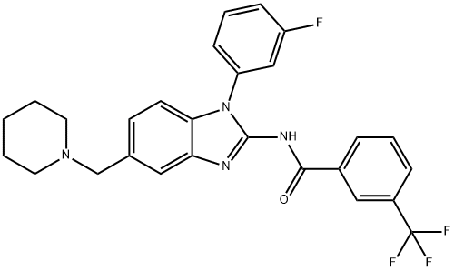 N-(1-(3-fluorophenyl)-5-(piperidin-1-ylMethyl)-1H-benzo[d]iMidazol-2-yl)-3-(trifluoroMethyl)benzaMide Struktur