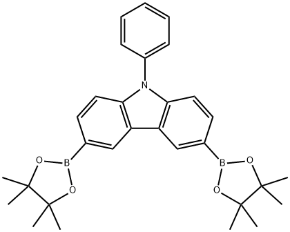 9-苯基-3,6-二(4,4,5,5-四甲基-1,3,2-二氧雜硼烷-2-基)-9氫-咔唑 結(jié)構(gòu)式