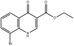 8-BroMo-4-oxo-1,4-dihydro-quinoline-3-carboxylic acid ethyl ester Struktur