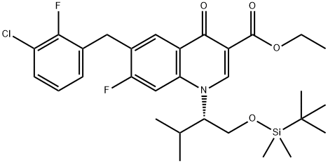 1-((S)-1-tert-butyldiMethylsilyloxyMethyl-2-Methylpropyl)-6-(3-chloro-2-fluorobenzyl)-7-fluoro-4-oxo-1,4-dihydroquinoline-3-carboxylic acid ethyl ester Struktur