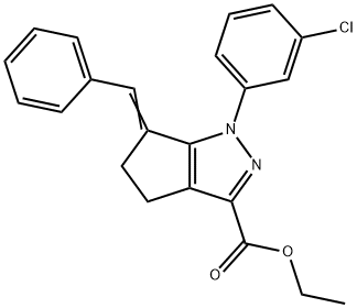 1-(3-chlorophenyl)-1,4,5,6-tetrahydro-6-(phenylMethylene)-3-Cyclopentapyrazolecarboxylic acid,ethyl ester Struktur