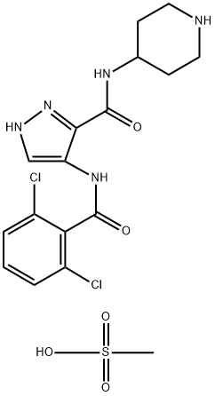 4-[(2,6-二氯苯甲酰基)氨基]-N-4-哌啶基-1H-吡唑-3-甲酰胺甲磺酸鹽 結(jié)構(gòu)式