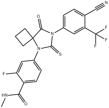 N-Methyl-4-[7-(4-cyano-3-trifluoromethylphenyl)-8-oxo-6-thioxo-5,7-diazaspiro[3.4]octan-5-yl]-2-fluorobenzamide Struktur