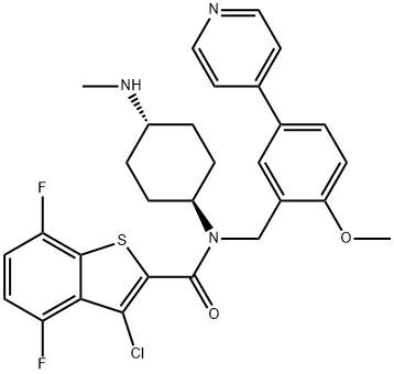 3-chloro-4,7-difluoro-N-(2-Methoxy-5-(pyridin-4-yl)benzyl)-N-(4-(MethylaMino)cyclohexyl)benzo[b]thiophene-2-carboxaMide Struktur