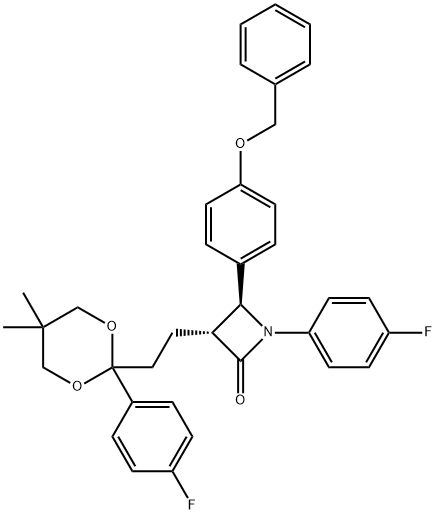 (3R,4S)-4-(4-(benzyloxy)phenyl)-1-(4-fluorophenyl)-3-(2-(2-(4-fluorophenyl)-5,5-diMethyl-1,3-dioxan-2-yl)ethyl)azetidin-2-one Struktur