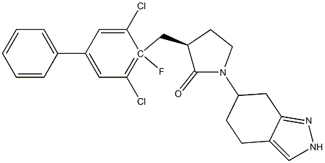 (3R)-3-((3,5-dichloro-4-fluoro-[1,1-biphenyl]-4-yl)Methyl)-1-(4,5,6,7-tetrahydro-2H-indazol-6-yl)pyrrolidin-2-one Struktur