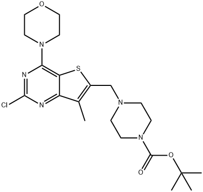 1-Piperazinecarboxylic acid, 4-[[2-chloro-7-Methyl-4-(4-Morpholinyl)thieno[3,2-d]pyriMidin-6-yl]Methyl]-, 1,1-diMethylethyl ester Struktur