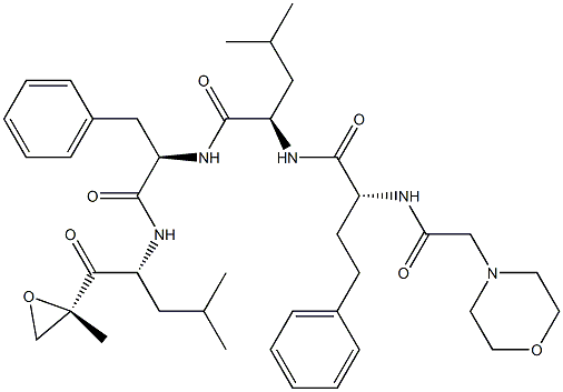 (R)-4-Methyl-N-((R)-1-(((R)-4-Methyl-1-((S)-2-Methyloxiran-2-yl)-1-oxopentan-2-yl)aMino)-1-oxo-3-phenylpropan-2-yl)-2-((R)-2-(2-MorpholinoacetaMido)-4-phenylbutanaMido)pentanaMide Struktur