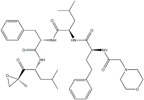 (S)-4-Methyl-N-((R)-1-(((R)-4-Methyl-1-((R)-2-Methyloxiran-2-yl)-1-oxopentan-2-yl)aMino)-1-oxo-3-phenylpropan-2-yl)-2-((S)-2-(2-MorpholinoacetaMido)-4-phenylbutanaMido)pentanaMide Struktur