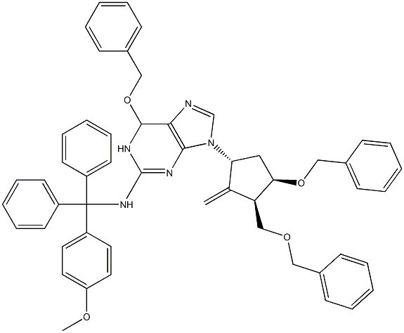 6-(Benzyloxy)-9-((1R,3R,4R)-4-(benzyloxy)-3-((benzyloxy)Methyl)-2-Methylenecyclopentyl)-N-((4-Methoxyphenyl)diphenylMethyl)-6,9-dihydro-1H-purin-2-aMine Struktur