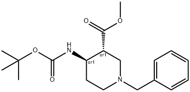 trans-Methyl 1-benzyl-4-((tert-butoxycarbonyl)aMino)piperidine-3-carboxylate Struktur