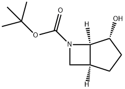 exo-4-Hydroxy-6-aza-bicyclo[3.2.0]heptane-6-carboxylic acid tert-butyl ester Struktur