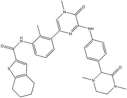 N-(3-(6-((4-(1,4-diMethyl-3-oxopiperazin-2-yl)phenyl)aMiNA)-4-Methyl-5-oxo-4,5-dihydropyrazin-2-yl)-2-Methylphenyl)-4,5,6,7-tetrahydrobenzo[b]thiophene-2-carboxaMide Struktur