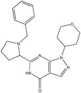 6-(1-benzylpyrrolidin-2-yl)-1-(tetrahydro-2H-pyran-4-yl)-1H-pyrazolo[3,4-d]pyriMidin-4(5H)-one Struktur