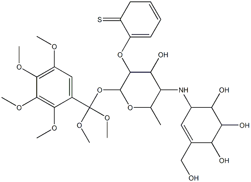 Tetrahydro-6-Methyl-5-[[4,5,6-trihydroxy-3-(hydroxyMethyl)-2-cyclohexen-1-yl]aMino]-2H-Pyran-2,3,4-triol Thiophenyl HexaMethoxybenzyl Ether Struktur