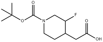 2-(1-(tert-butoxycarbonyl)-3-fluoropiperidin-4-yl)acetic acid Struktur