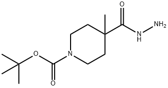 tert-butyl 4-(hydrazinecarbonyl)-4-methylpiperidine-1-carboxylate Struktur